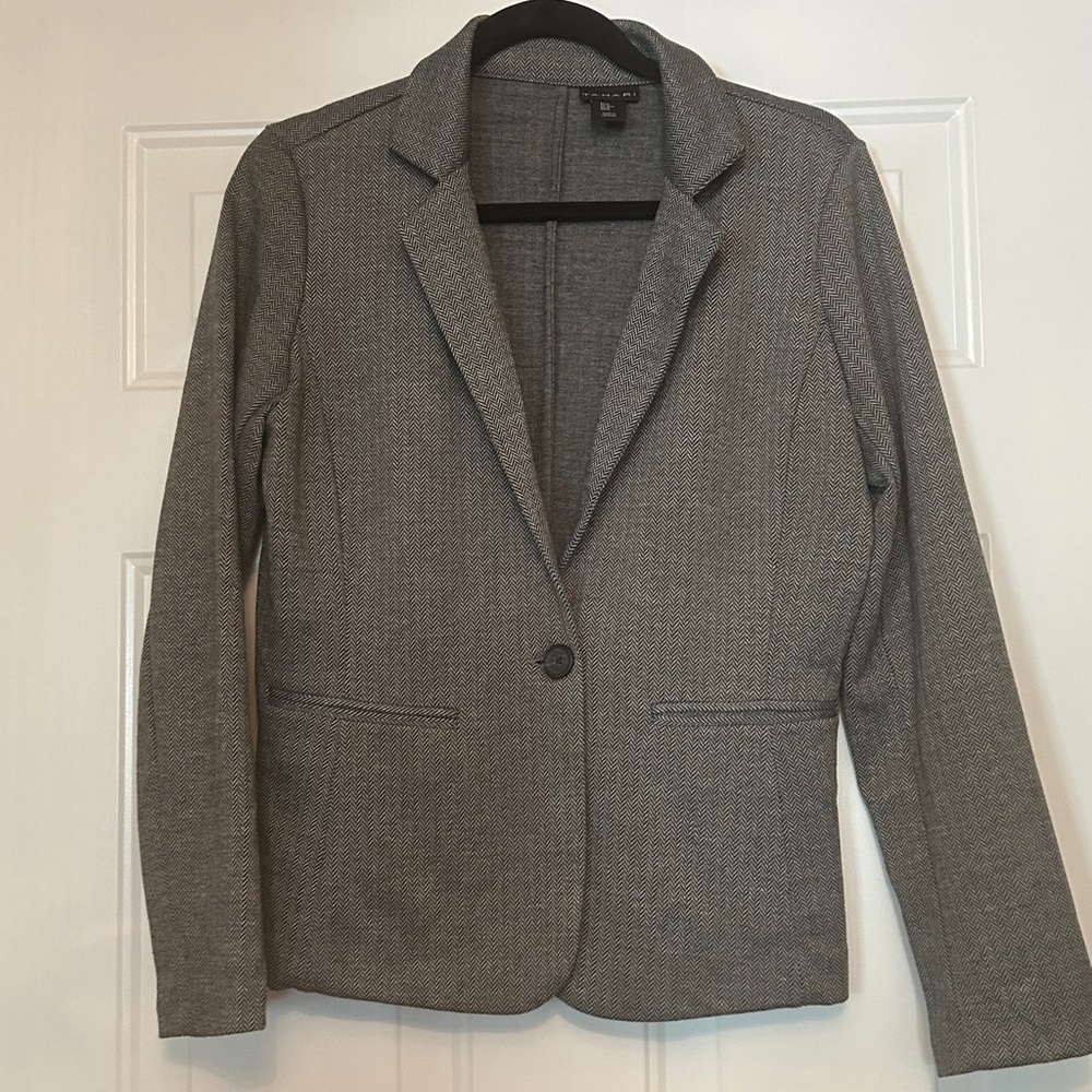 Elie Tahari Tailored Single Button Blazer M Gray Jacket Career Professional